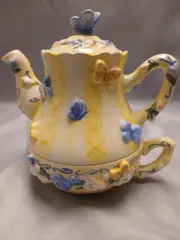 Lady Jayne Ltd 2003 Single Teapot N Cup. Butterflies And Floral