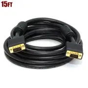 15FT VGA SVGA 15-Pin Male to Male Monitor Cable PC Laptop Ferrite Cores Gold CL2