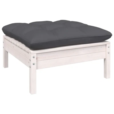 vidaXL Garden Footstool with Anthracite Cushion White Solid Pinewood