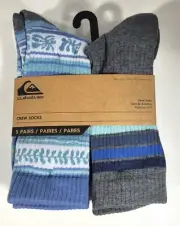 Quicksilver 5 Pair Men's Crew Socks WHITE BLUE GRAY Shoe Sizes 6-12