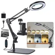 LED Magnifier Desk Lamp with Stand and Clamp 3 Color Modes & Stepless Dimming...