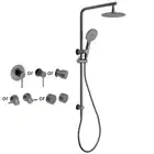 Gun Metal Round 8" Rain Shower Head Hand Held Riser Rail Set Mixer Twin Taps