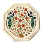 Marble Inlay Coffee Table, Peacock Inlay, Side Table, Center Table, Pietre Dura