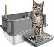 Stainless Steel Cat Litter Box with Lid – Extra Large, High-Sided, Non-Stick, Anti-Urine Leakage, Rust-Resistant, Odour-Free – Durable Metal Litter Tray with Adhesive Scoop & Anti-Slip Bottom