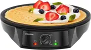 Electric Crepe Maker Precise Temp Control 12" Non-Stick Griddle (Black)