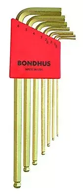 Bondhus 38092 Ball End Tip Hex Key L-Wrench Set with GoldGuard Finish, 7 Piece