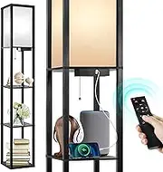 OUTON LED Floor Lamp with Shelves, Dimmable Floor Lamp with 2 USB Ports, Remote Control, 4 Colour Temperatures, Storage Display Tall Standing Lamp for Living Room Bedroom Office(Black)
