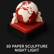 Earth 3D Paper Sculpture Night Light with Notepad, BLACK BASE (RED)