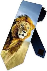 [Three Rooker] Lion Ties Mens King of the Jungle Animal Necktie, Gold, One size