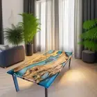 Blue epoxy table, dining table, walnut wood, home decor furniture, resin table