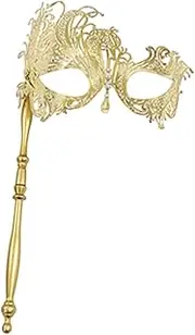 Frediuo Women Masquerade Mask Costume Prop, Metal, Elegant Party Face Mask with Holding Stick for Stage Performance Show Cosplay