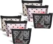 [MHDGG] Mini Mesh Makeup Bags, 6-Piece Heart Print Set - Cosmetic Organizers with Zipper Closure, 3 Colors