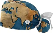 [YTYVAGT] 2-Pc,Gourd-Shaped Working Cap,Fisherman Hat with Buttons and Cotton Sweatband,Art Map Blue Pattern