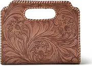 [ADYAN] Women Genuine leather Handbags Purses Top-handle, Mutipocket Top Handle Satchel, Pink Beige, Small