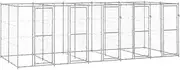 Outdoor Dog Kennel Large Galvanised Steel 550x220x180 cm | Secure Hinged Door with Lock | Silver Mesh Design for Playing & Training