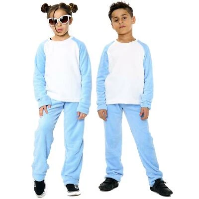 Kids Girls Boy Blue Pyjamas Soft Fleece PJs 2 Piece Flannel Set Lounge Suit 2-13