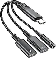 tavalmax USB C Splitter,USB C to 3.5mm Headphone and Charger Adapter,USB Type-C Digital Audio Headset/OTG Converter with 60W PD Fast Charging Dongle Cable for iPhone16/15, iPad, MacBook, Galaxy, Pixel