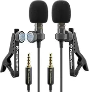 Professional Grade 2 Lavalier Clip-On Microphones Set for Dual Interview - Double Lav Lapel Microphone - Use for iPhone Phone Camera - Blogging Video Recording Noise Cancelling 3.5mm Mic