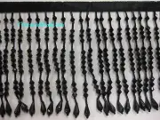 5" Black Acrylic & Glass Seed Bugle Bead Fringe Teardrop Lamp Costume Trim