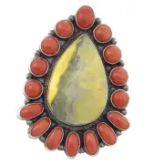 Anthony Skeets, Cluster Ring, Bumble Bee Jasper, Coral, Navajo Handmade, 8