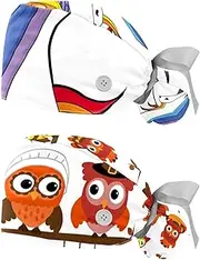 [WOSHJIUK] Working Hat 2 Pack Scrub Caps for Women,Cartoon Rainbow Unicorn Pattern,Tie Back Cap Adjustable Scrub Hat
