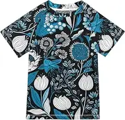 [ODAWA] Kids Swim Shirts Floral Tulips UPF+ 50 Quick Dry Shirt Rash Guard for Boys and Girls