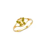Kid 14k Yellow Real Gold Birthstone August Peridot Butterfly Girl Boy Ring Band