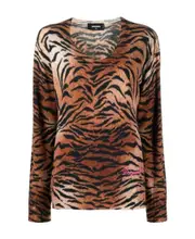 leopard-print knitted jumper S,XS,M Brown