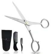 5 Inch German Beard & Mustache Trimming Scissors, 2 Combs (Beard + Mustache) ...