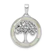 Sterling Silver Rhodium-Plated White Mop Tree Of Life Pendant