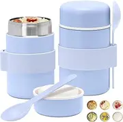 14 oz Stainless Steel Vacuum Insulated Food Jar with Spoon, Thermos for Hot Food Leakproof Insulated Food Container Thermo For Working,Picnic (Blue)