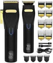 Hair Clippers & Trimmer Ceramic T-Blade Cordless Haircut Sets Rechargeable 2000mAh/1200mAh with 12 Guide Combs