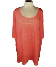NEW LANE BRYANT Plus Size 4X 26W 28W Shirt Top Orange Southwest Short Sleeve