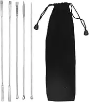 Baxnore 5 PCS Rustproof Stainless Steel Double Headed Laboratory Spoons Set, Long Handle Micro Scoops for Includes Storage Bag for Easy Organization