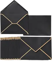 50 Pack Black A6 Envelopes 4x6 Self-Adhesive V Flap Envelopes with Gold Border for Office, Greeting Card, Wedding, Graduation, Baby Shower, Parties, Invitations (Black, 4x6)