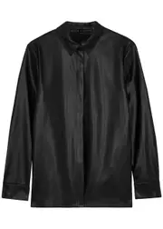 Alice + Olivia Willa Faux Leather Shirt - Black - S S