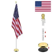 8Ft Sectional Indoor Flagpole Kit Gold Ball Base Aluminum 3x5Ft US Flag with