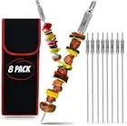 Premium Stainless Steel Flat BBQ Skewers – 16-Inch 8-Pack for Perfect Grilling