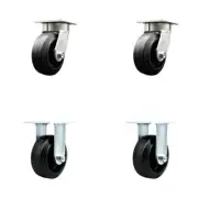 5 Inch Kingpinless Rubber on Steel Wheel Swivel Caster Set 2 Swivel 2 Rigid SCC