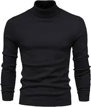 [Qolkmuiy-GJ] Men's Classic Turtleneck Pullovers Cable Knit Thermal Pullover Sweatshirt Casual Soft Twist Knitted Sweater, Black, Medium