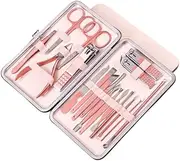 Leona Co Manicure Set - Professional 18 in 1 Stainless Steel Nail Clippers Set Pedicure Kit Set Cutter File Sharp Scissors Grooming Kits for Women with Portable Leather Travel Case