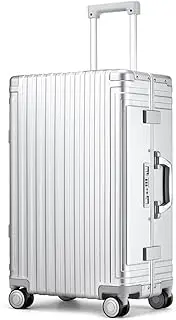 [ANNI RIEL] All Aluminum Hardshell Luggage, Airline Approved Zipperless Hardside Carry on Suitcase with Spinner Wheels, Checked Aluminium Luggage Metal Rolling Luggage Case for Travel, Business, Silver,