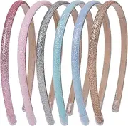 Fishdown Thin Glitter Headbands 6 Pack, Including Gold, Silver, Rose Red, Pink, Blue, Light Blue for Girls and Women, Non-slip Upgraded Sequin Headband with Soft Fabric Cover
