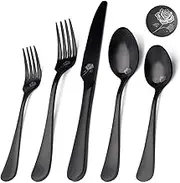 Matte Black Silverware Set,Satin Finish 20-Piece Stainless Steel Flatware Set, Service for 4,Tableware Cutlery Set for Home and Restaurant, Dishwasher Safe