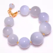 Chalcedony Adjustable Bracelet,Chalcedony Beads Bracelet,Silver Bracelet,Unisex
