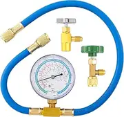 R290 and R600A Charging Manifold Hose Kit, R600A Refrigerant Recharge Kit with Piercing Can Tap Opener 1/2 ACME to 1/4, 7/16 to 1/4 Self-Sealing Can Tap, Gauge Pressure 600 PSI