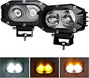 ASLONG 2PCS 4Inch LED Spot Single Row White/Amber Flasing Strobe Pods Work Lights Off Road Driving Fog Lights with Switch Wiring Harness for Truck, 4x4, SUV, ATV