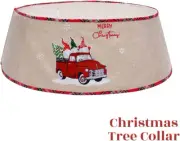 NEW IN BOX Christmas Tree Collar 30" Base Skirt Ring Burlap RED TRUCK gnomes