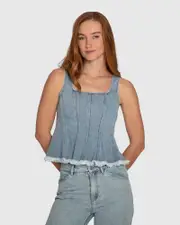 [Belle & Bloom] Hold Me Brave Denim Top - Stonewash