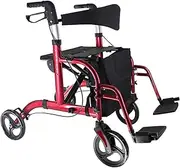 LUVAGD Lightweight Wheelchair & Mobility Walker – 2-in-1 Foldable Rollator with Seat, Brakes, 8" Wheels & Detachable Bag (Red)